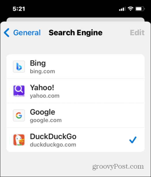 iPhone पर वेब ब्राउज़र खोज इंजन बदलें