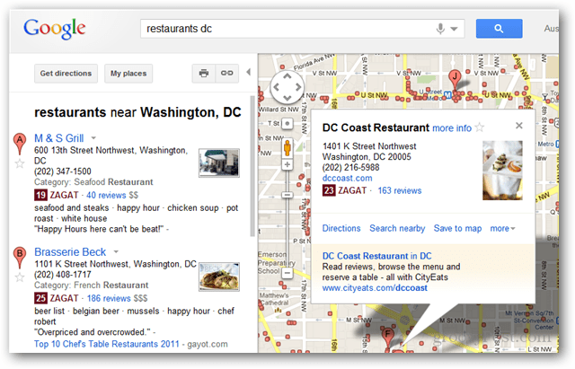 Google के पास Google मानचित्र खोज परिणामों में एकीकृत ज़गत और Google+ मित्र समीक्षाएं हैं
