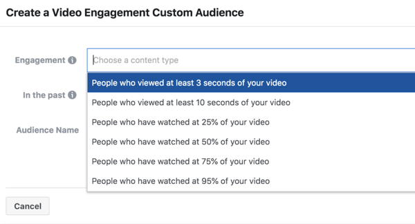 फेसबुक थ्रूप्ले ऑप्टिमाइज़ेशन वीडियो विज्ञापन सगाई कस्टम दर्शक।
