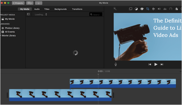 अपने लिंक्डइन विज्ञापन के लिए वीडियो बनाने के लिए iMovie की तरह एक वीडियो एडिटिंग प्रोग्राम का उपयोग करें।