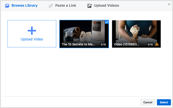 फेसबुक वीडियो एड सेलेक्ट वीडियो बनाता है
