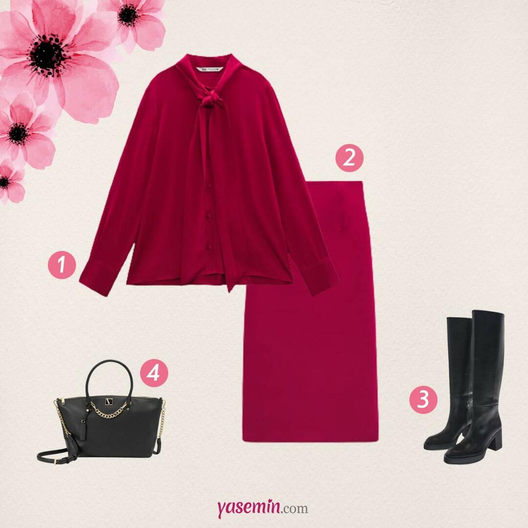 बार्बीकोर गुलाबी ब्लाउज और स्कर्ट सूट