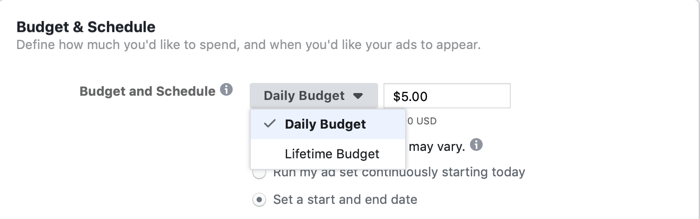 फ्लैश बिक्री के दिन फेसबुक अभियान के लिए विज्ञापन सेट स्तर पर लाइफटाइम बजट का चयन करना