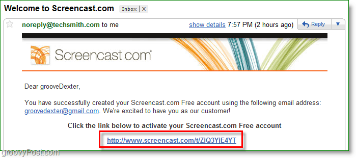 ईमेल के माध्यम से अपने स्क्रीनकास्ट accoun की पुष्टि करें