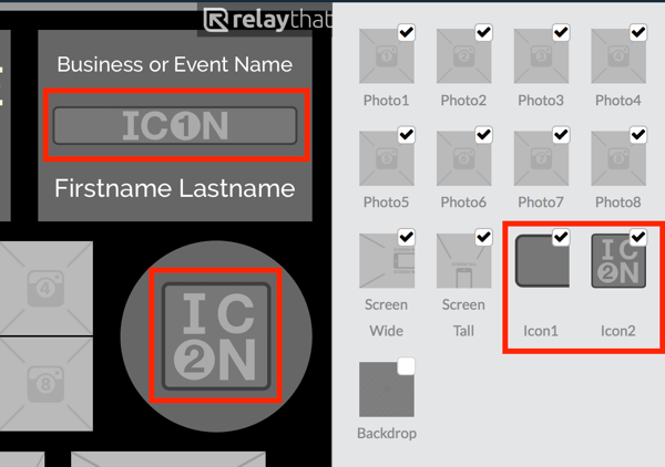 RelayThat में Icon1 या Icon2 थंबनेल पर अपना लोगो अपलोड करें।