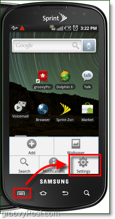 Android पर मेनू बटन से सेटिंग्स एप्लिकेशन लॉन्च