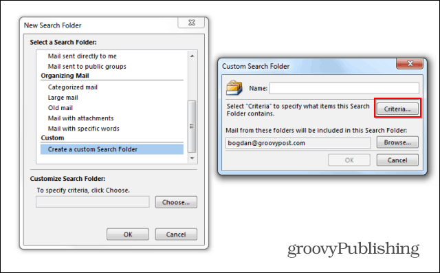 Outlook 2013 खोज फ़ोल्डर कस्टम