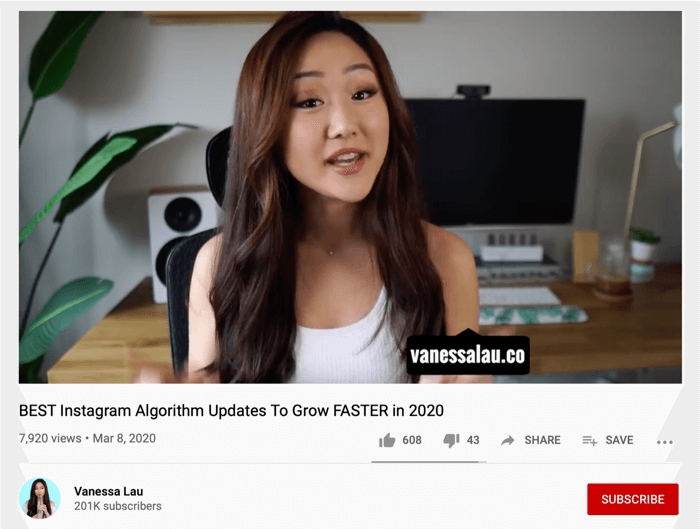 वैनेसा लाउ यूट्यूब वीडियो इंस्टाग्राम हैंडल साझा करते हुए