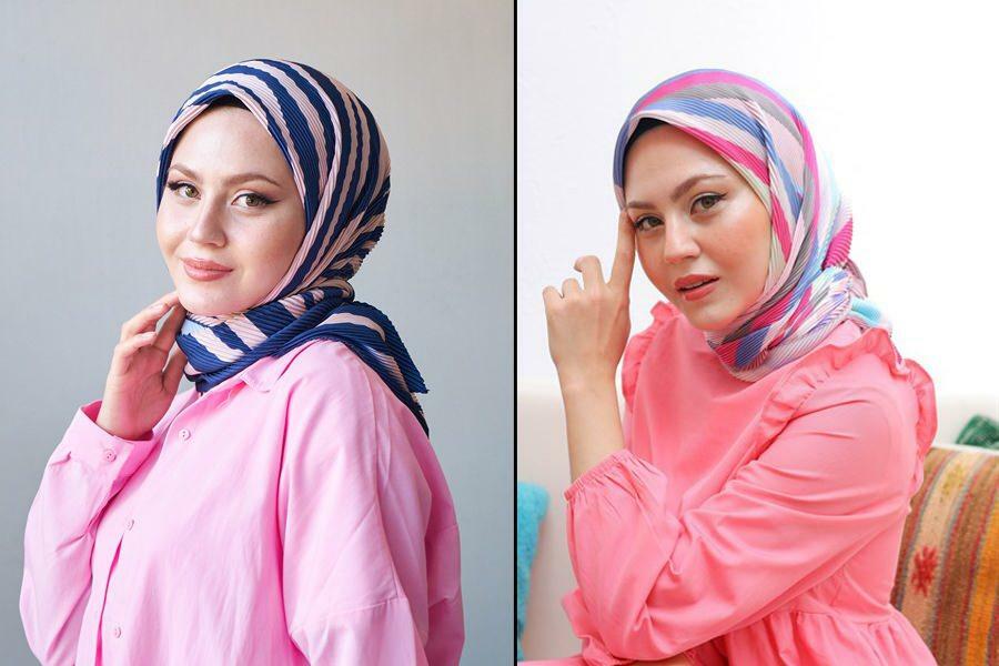 महिला हिजाब प्लीटेड स्कार्फ मॉडल मूनकॉर्न
