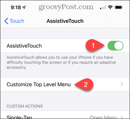 सहायक सेटिंग्स को सक्षम करें और iPhone सेटिंग्स में शीर्ष स्तर मेनू को अनुकूलित करें