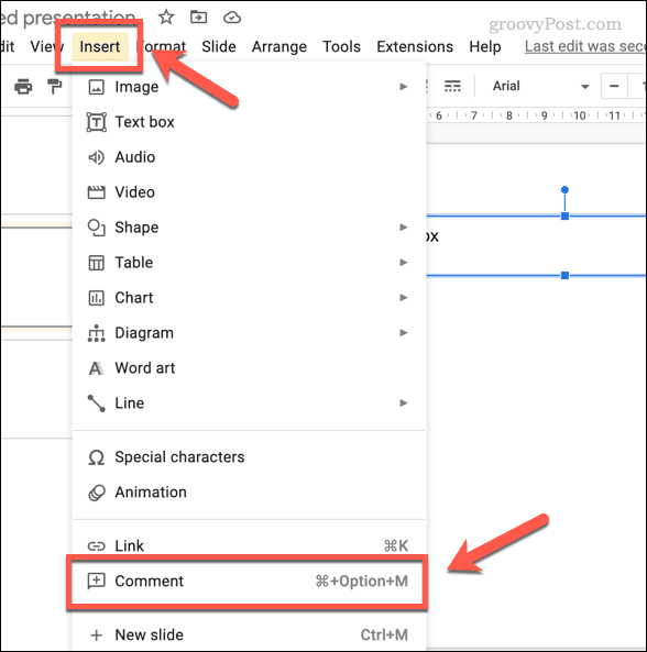 Google स्लाइड में एक टिप्पणी सम्मिलित करना