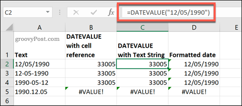 DATEVALUE फ़ंक्शन का उपयोग Microsoft Excel में किया जाता है