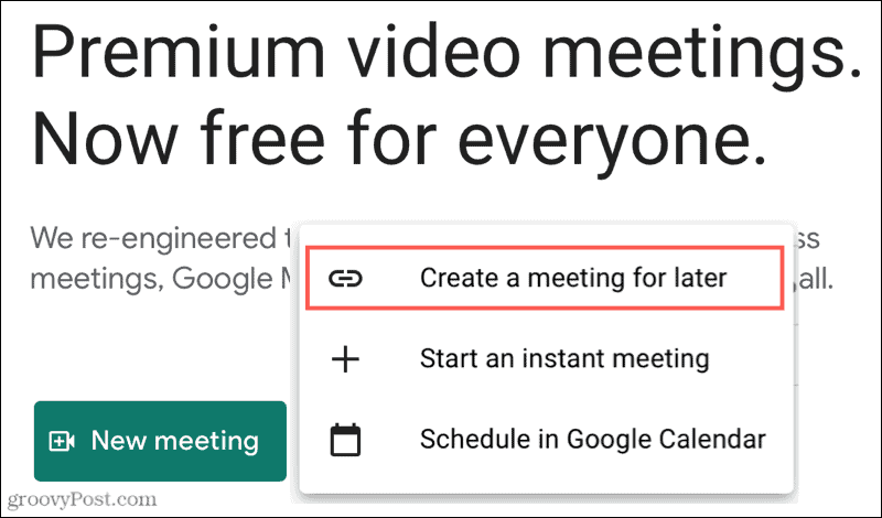 नई मीटिंग, बाद के लिए मीटिंग बनाएं
