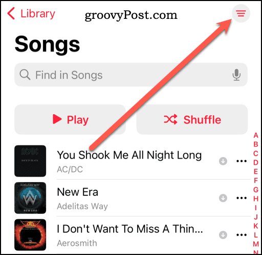 Apple Music लाइब्रेरी में अधिक विकल्प आइकन
