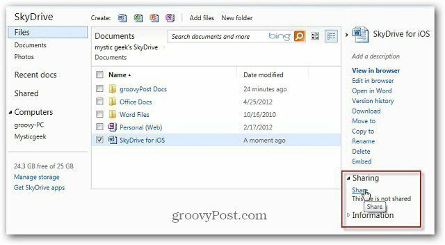 एक छोटा URL के साथ SkyDrive फ़ाइलें साझा करें