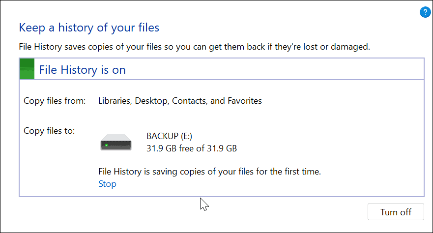 विंडोज़ 11 पर फ़ाइल इतिहास सेट करें