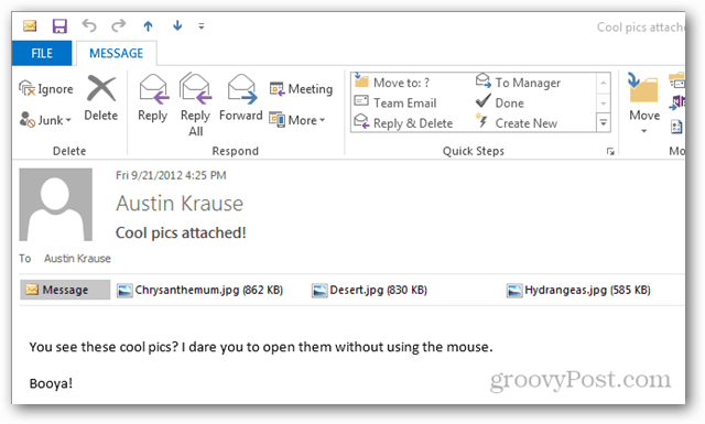 बिना माउस के Outlook 2013 में अनुलग्नक कैसे खोलें
