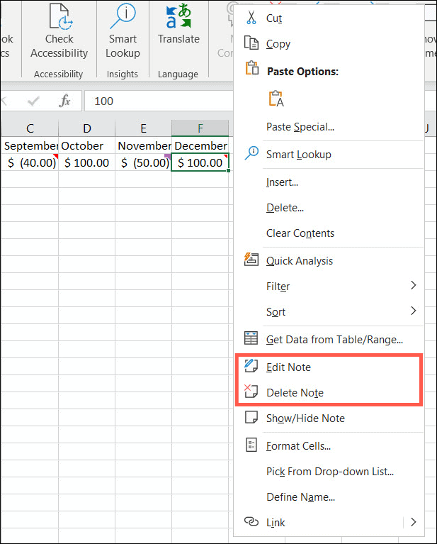 Excel में नोट्स संपादित करें या हटाएं