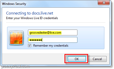 Microsoft Office 2010 में अपनी विंडो लाइव खाता उपयोगकर्ता नाम और पासवर्ड दर्ज करें