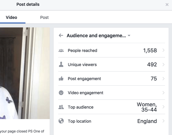 फेसबुक पोस्ट और वीडियो के लिए अलग-अलग एंगेजमेंट आँकड़े दिखाता है।