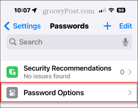 पासवर्ड विकल्प iPhone सेटिंग्स