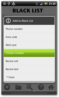 काली सूची कॉल नियंत्रण Android काली सूची में जोड़ें