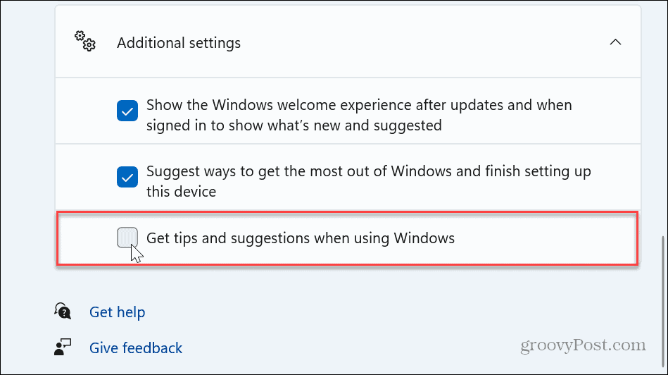 Windows 11 युक्तियाँ और सुझाव अधिसूचनाएँ अक्षम करें