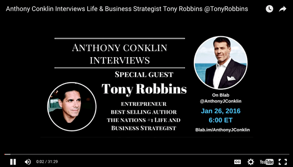 एंथोनी कोन्क्लिन साक्षात्कार टोनी रॉबिंस ब्लब को यूट्यूब पर अपलोड किया गया