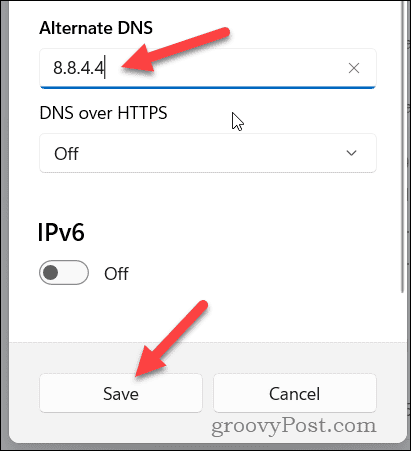 Windows 11 में वैकल्पिक DNS सेटिंग्स सेट करें