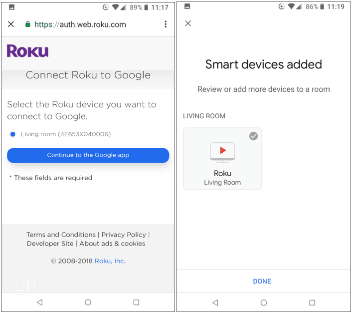 Roku को Google होम से कनेक्ट करें