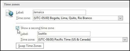 Outlook 2016 कैलेंडर में एक अतिरिक्त समय क्षेत्र कैसे जोड़ें