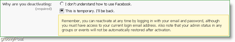 आप किसी भी समय फेसबुक को पुनः सक्रिय कर सकते हैं, क्या यह वास्तव में निष्क्रिय है?