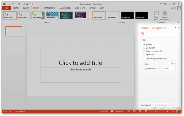 Office 2013 टेम्प्लेट बनाएँ कस्टम डिज़ाइन पोटेक्स कस्टमाइज़ स्लाइड स्लाइड ट्यूटोरियल कैसे पृष्ठभूमि फलक को प्रारूपित करें