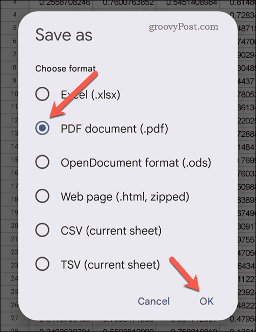 Google शीट्स में PDF के रूप में निर्यात करना