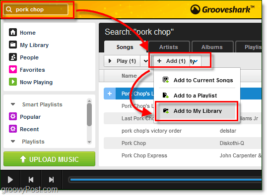 अपने Grooveshark संगीत पुस्तकालय में खोज गीत जोड़ें