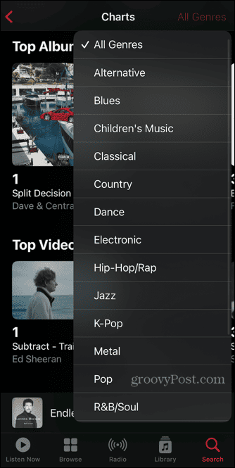 ऐप्पल संगीत चार्ट शैली चुनें