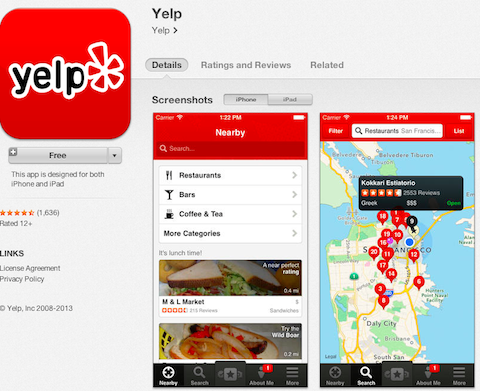 yelp ऐप