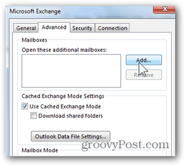 मेलबॉक्स Outlook 2013 जोड़ें - उन्नत पर क्लिक करें, जोड़ें