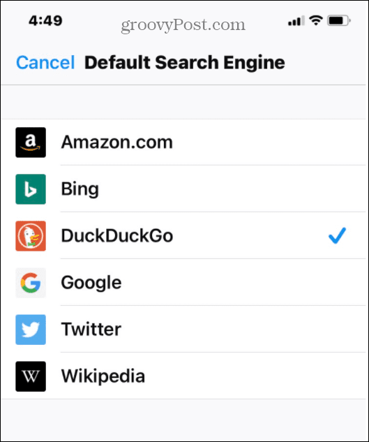 फ़ायरफ़ॉक्स डिफ़ॉल्ट खोज सूची का चयन करें