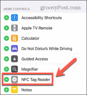 नियंत्रण केंद्र में एनएफसी टैग रीडर जोड़ें