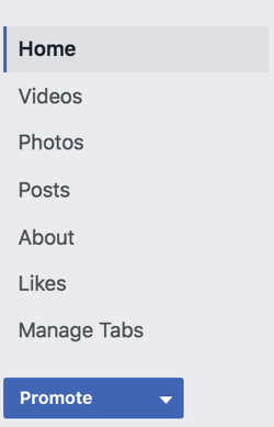 अपने फेसबुक पेज के बाएं साइडबार में टैब प्रबंधित करें पर क्लिक करें।