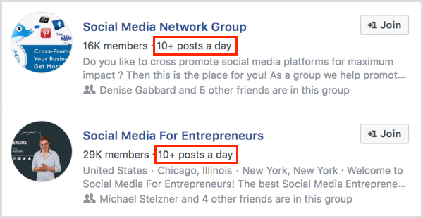 फेसबुक समूह के लिए प्रति दिन पदों की संख्या के उदाहरण