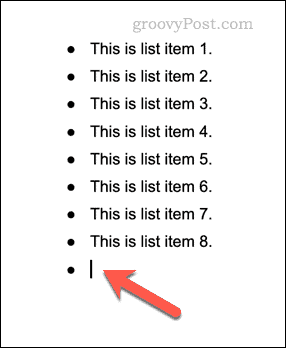 Google डॉक्स में बुलेटेड सूची का उदाहरण