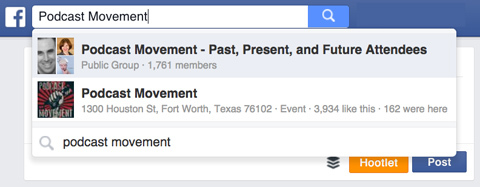 फेसबुक सर्च में पॉडकास्ट मूवमेंट ग्रुप