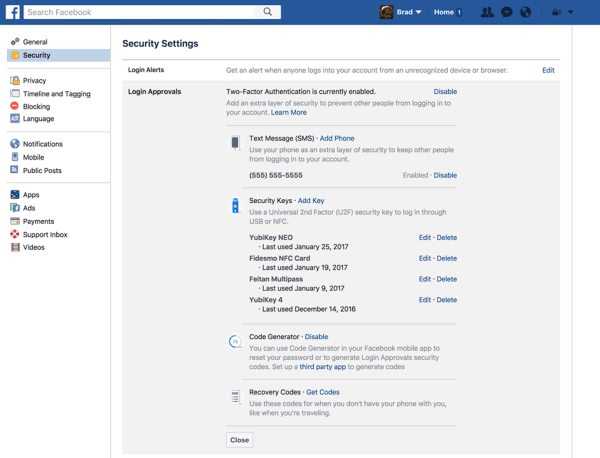 फेसबुक उपयोगकर्ता अब अपने फेसबुक खाते की सुरक्षा के लिए एक भौतिक सुरक्षा कुंजी पंजीकृत कर सकते हैं।