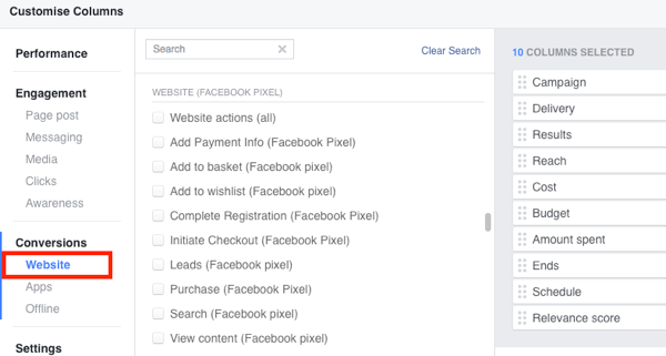 अपने फेसबुक विज्ञापन प्रबंधक रिपोर्टिंग में मानक ईवेंट क्रियाएँ जोड़ें।