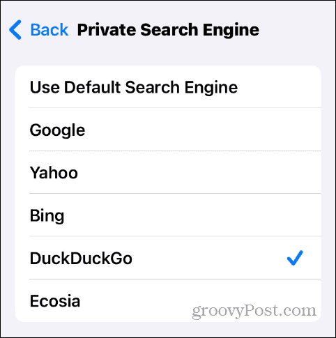 डिफ़ॉल्ट निजी खोज इंजन बदलें 