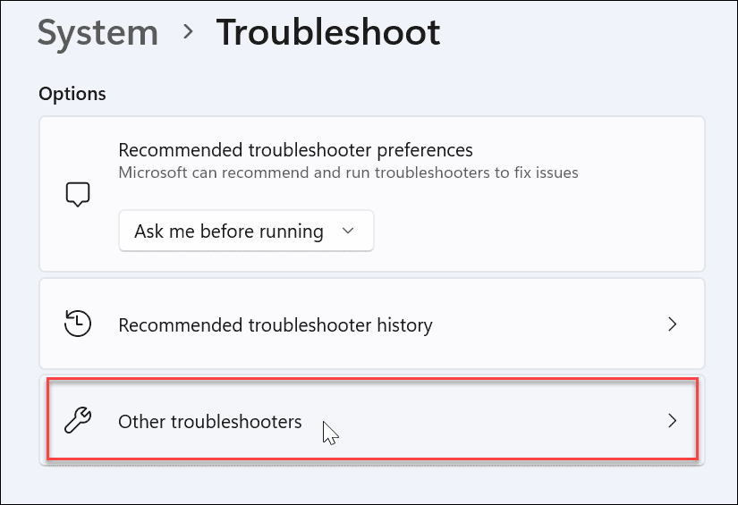 विंडोज़ 11 में अन्य समस्या निवारक