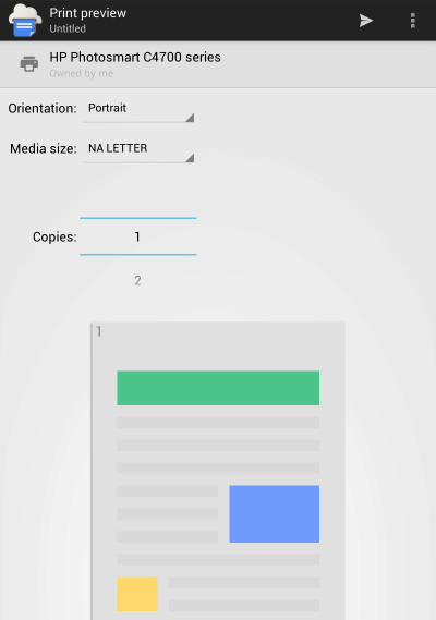 Google क्लाउड प्रिंट ऐप प्रिंट पूर्वावलोकन