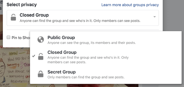 प्रत्येक फेसबुक ग्रुप सार्वजनिक, बंद या गुप्त हो सकता है।